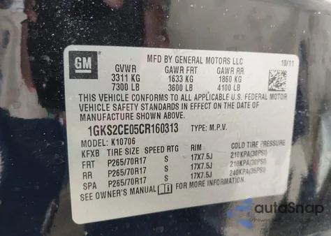 2012 GMC Yukon Slt from USA, damaged, VIN 1GKS2CE05CR160313